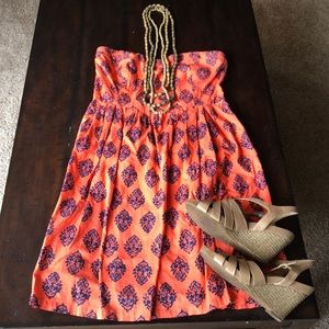 Cute casual coral & navy cotton summer dress